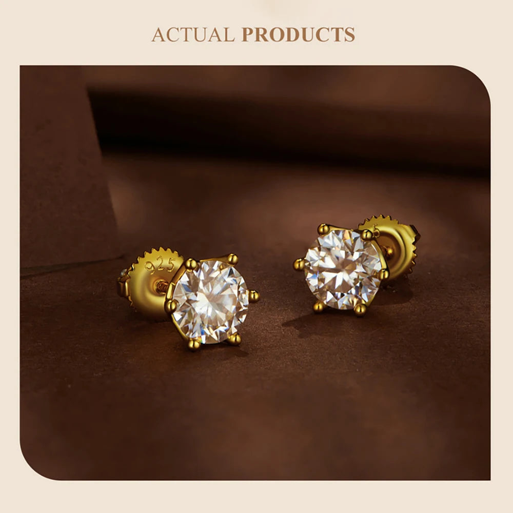 JoyceJelly 0,5-2CT Bunte Moissanit-Ohrringe mit Schraubverschluss für Damen, S925-Sterlingsilber, Schmuck, vergoldet, 18 Karat, 6 Zinken, Ohrstecker