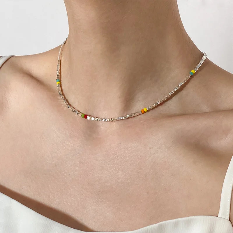 Halskette aus 925er-Sterlingsilber, schwarze Perlen, quadratisch, unregelmäßig, Punk, geometrisch, für Frauen und Mädchen, Schmuck, Geschenk, Dropshipping, Großhandel