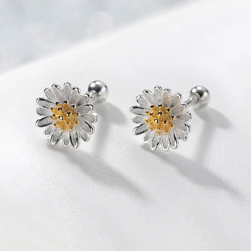 INZATT Echt 925 Sterling Silber 6/8mm Blume Ohrstecker für Frauen Klassische Feine Schmuck Piercing Schraube Ball Zubehör