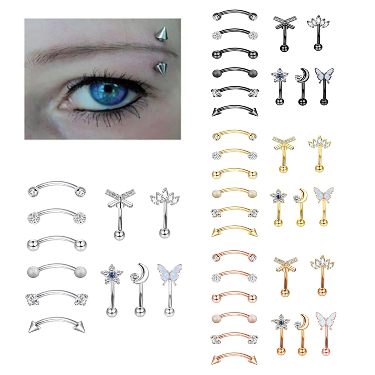 11er Set Hypoallergener Piercing Schmuck Edelstahl fur Knorpel und Augenbraue