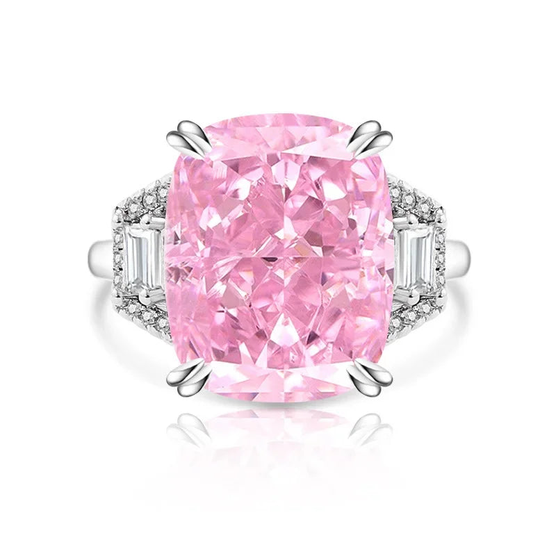 925er Silber Kristall-Zirkon Ring Quadratisch