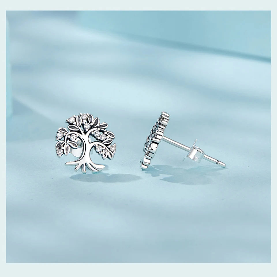 WOSTU Baum des Lebens Kettenglied-Armbänder Ohrstecker für Frauen 925 Sterling Silber AAA Zirkon Armband Familie Schmuckset Geschenk