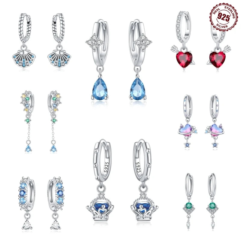 925er-Sterlingsilber, ein Paar farbige Herz-Ohrringe, passend für Original-Charms, Creolen für Frauen und Mädchen, Ohrstecker, edler Schmuck