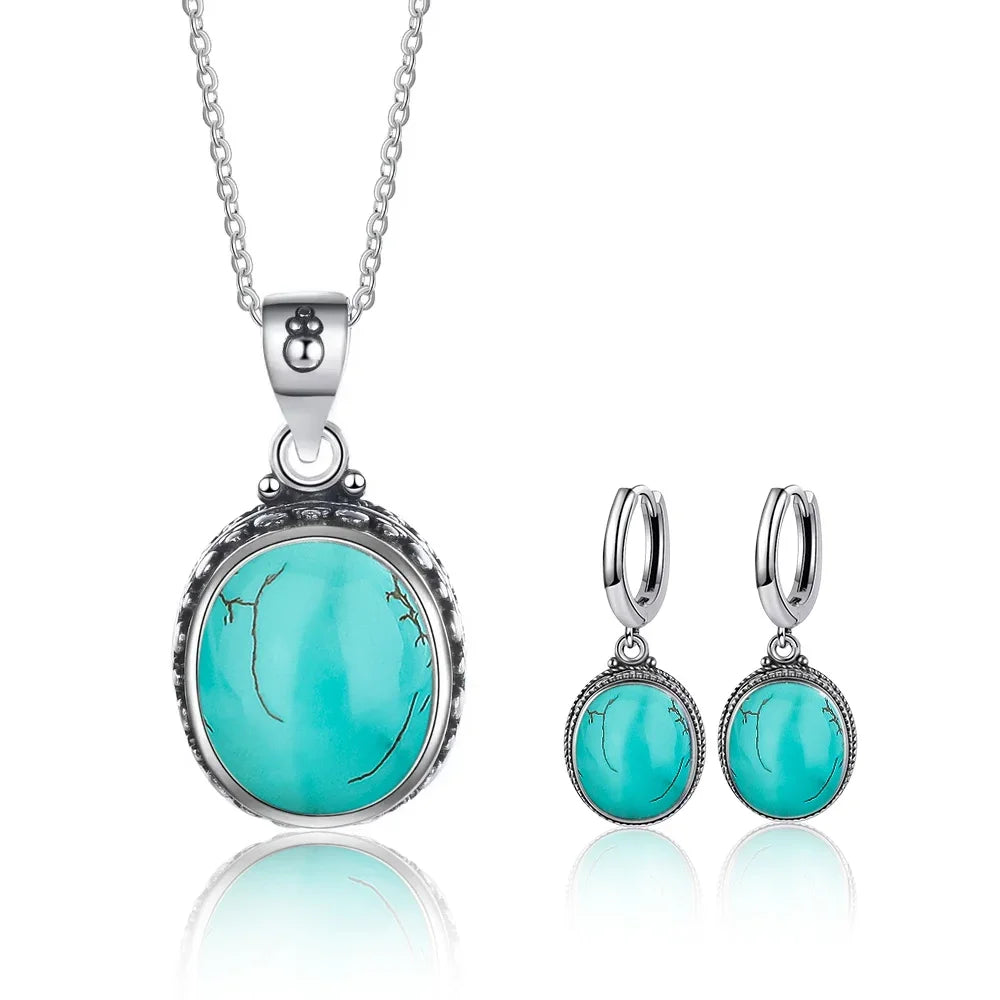 Vintage-Ohrring aus 925er-Sterlingsilber, ovaler natürlicher Kyanit-Stein, Mondstein, Labradorit, Creolen mit Halskette, Set für Frauen