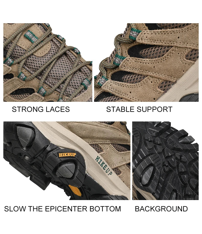 HIKEUP Turnschuhe für Männer Wanderschuhe Leder Trekking Stiefel Frauen Camping Jagd Herren Berg Taktische Stiefeletten Laufen Sneaker