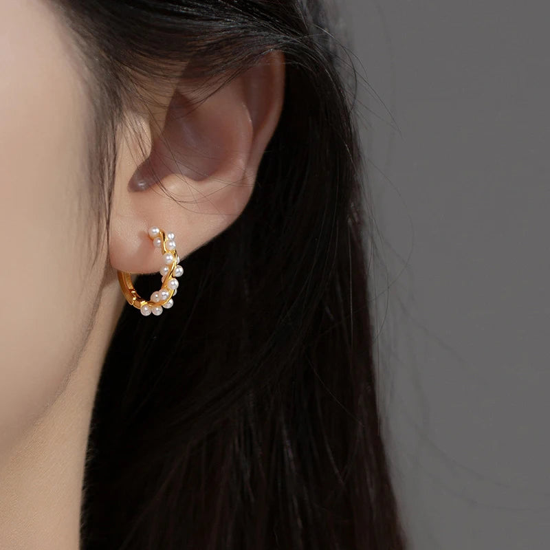 Moidan Creolen aus 925er-Sterlingsilber mit Charm-Schnur und Perlen, trendige goldfarbene Ohrschnalle für Frauen, Hochzeit, edler Schmuck, Geschenke