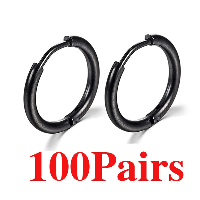 3/50/100 Paar kleine Creolen aus Edelstahl für Damen und Herren, goldfarben, schwarzer Kreis, dicker Ohrring, Huggie-Ohrringe, Piercing
