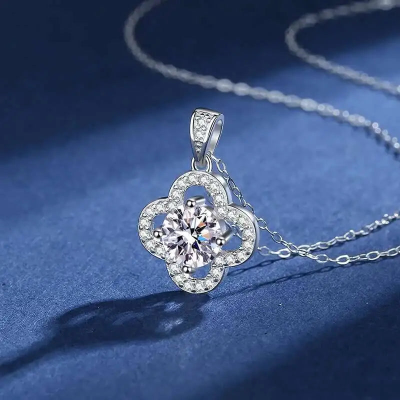 JOIAS HOME Moissanit Klee Halskette Damen 925 Silber