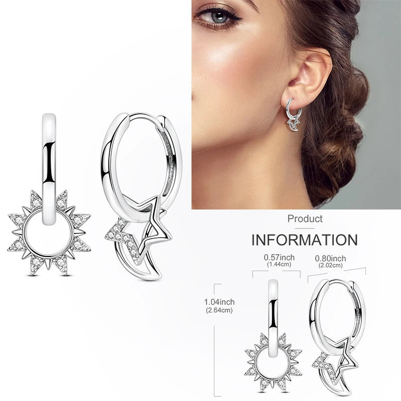 Creolen aus 925er-Sterlingsilber, Mond, Sonne, Original-Ohrring, Anhänger, Zirkon, Herzform, Stern-Ohrring, für Frauen und Mädchen, zur Herstellung von Schmuck