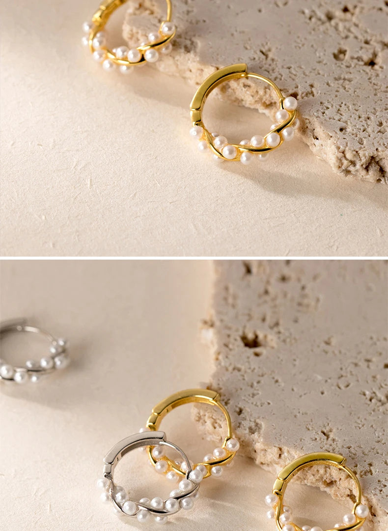 Moidan Creolen aus 925er-Sterlingsilber mit Charm-Schnur und Perlen, trendige goldfarbene Ohrschnalle für Frauen, Hochzeit, edler Schmuck, Geschenke