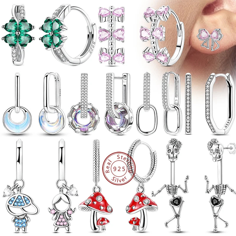 Creolen Neue Original 925 Sterling Silber Süße Herz Bogen Runde Zirkon Ohrstecker Für Frauen Mädchen Edlen Schmuck