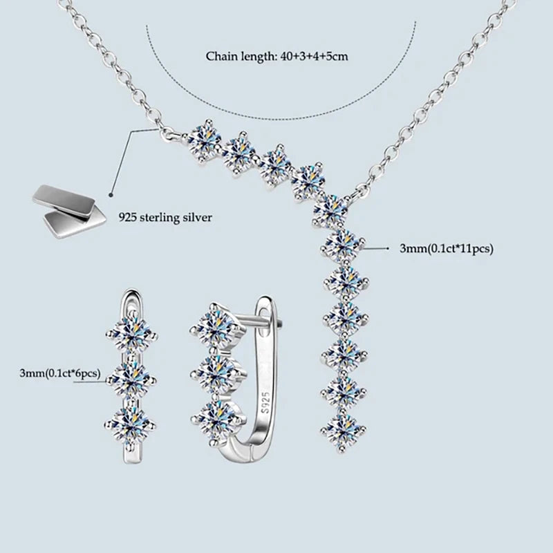 1,7 cttw D Farbe Moissanit Ohrringe Halskette 925 Sterling Silber Y-förmiger Anhänger Halsketten Schmuckset für Frauen Charmantes Geschenk
