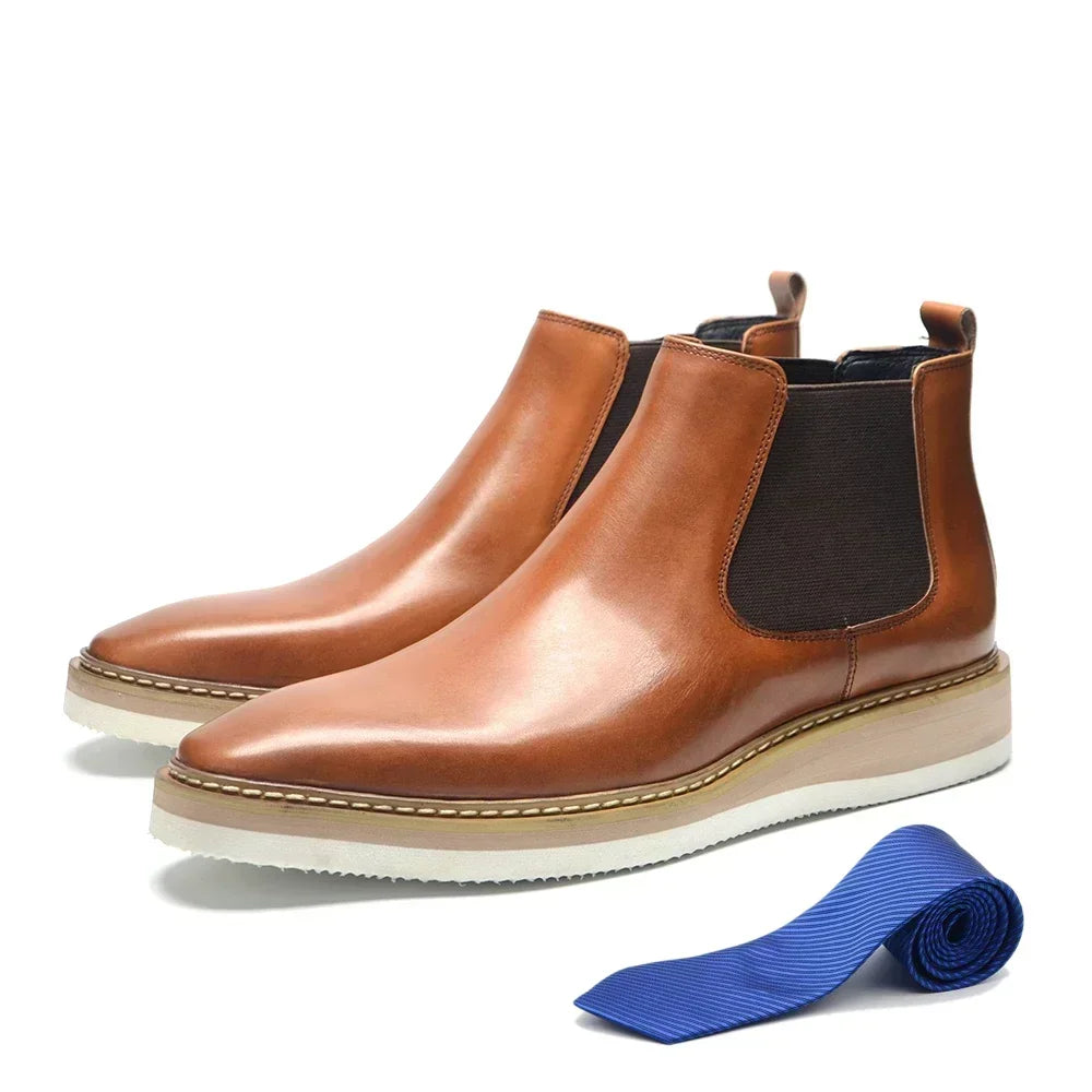 Britischer Stil Herren Chelsea Stiefel – Echtes Rindsleder, Slip-On, High Top Casual