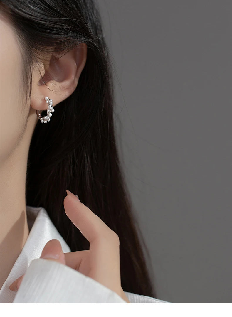 Moidan Creolen aus 925er-Sterlingsilber mit Charm-Schnur und Perlen, trendige goldfarbene Ohrschnalle für Frauen, Hochzeit, edler Schmuck, Geschenke