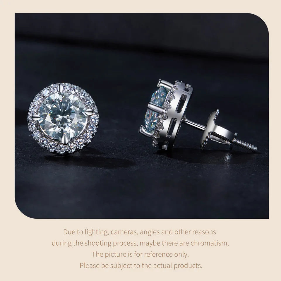 Bamoer U 0,5/1 CT Moissanit-Halo-Ohrringe, 925er Sterlingsilber, 4 Zinken, Ohrstecker, Rundschliff, für Frauen, Verlobungsgeschenk, edler Schmuck