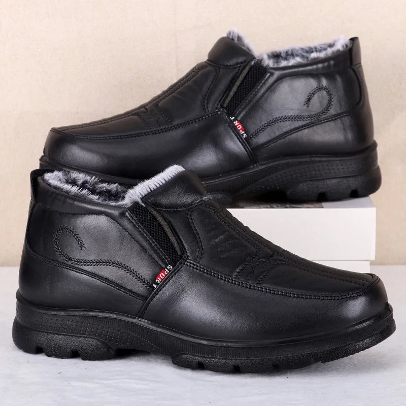 Herren Winter Schneestiefel – Rutschfeste, Dicke Leder Baumwollschuhe Wasserdicht