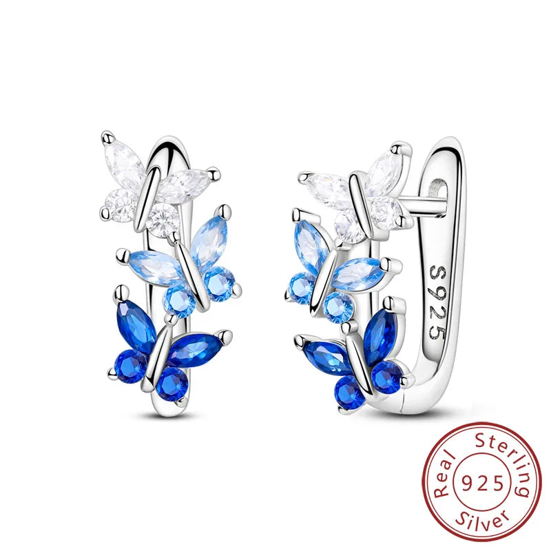 Creolen Original 925 Sterling Silber Blaues Sternenlicht Kristall Feuerdrache Schmetterling Ohrringe Für Frauen Party Hochzeit Schmuck