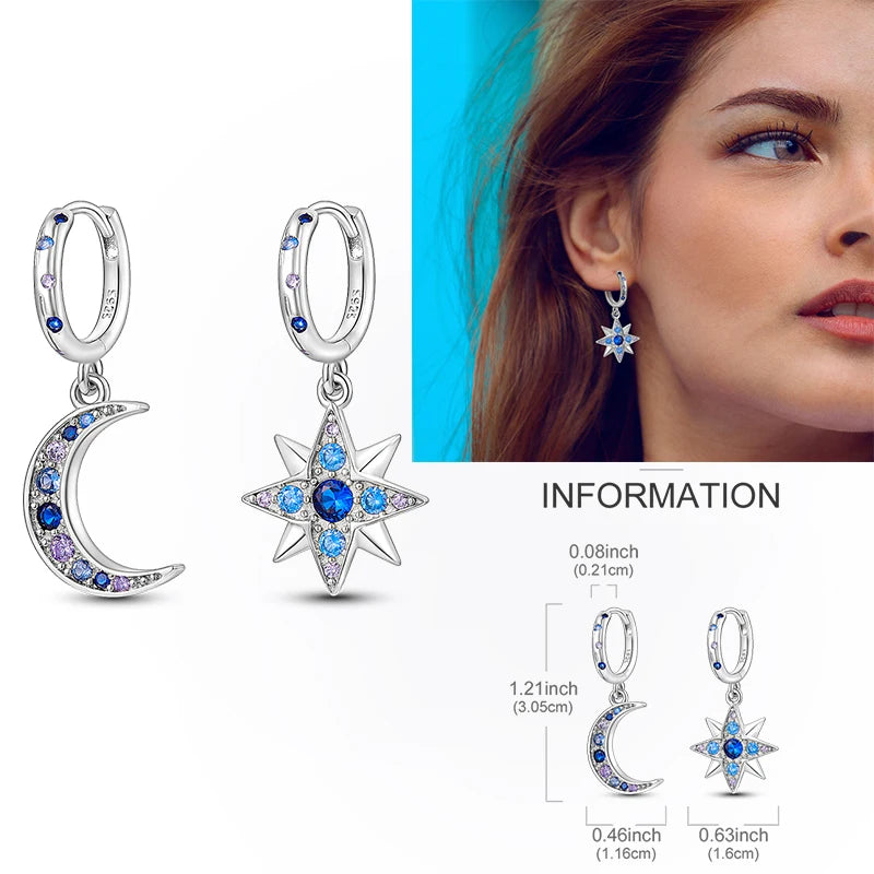 Creolen aus 925er-Sterlingsilber, Mond, Sonne, Original-Ohrring, Anhänger, Zirkon, Herzform, Stern-Ohrring, für Frauen und Mädchen, zur Herstellung von Schmuck
