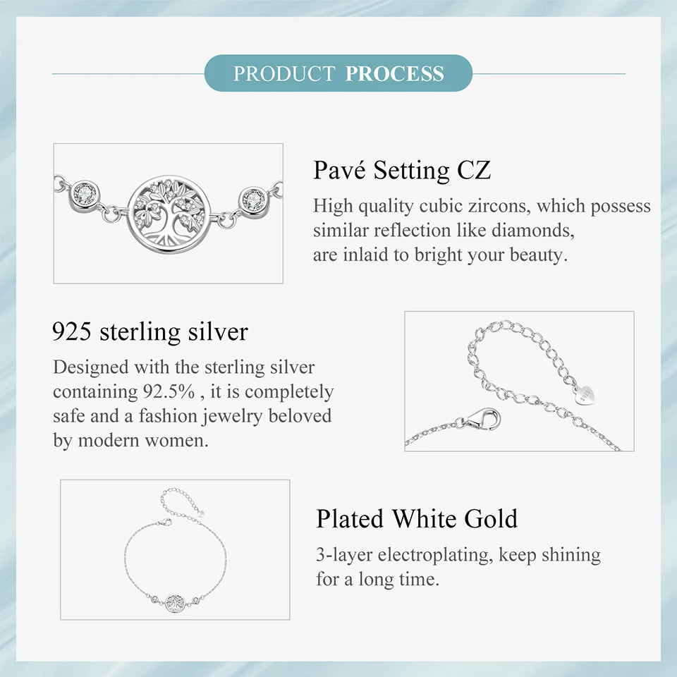WOSTU Baum des Lebens Kettenglied-Armbänder Ohrstecker für Frauen 925 Sterling Silber AAA Zirkon Armband Familie Schmuckset Geschenk