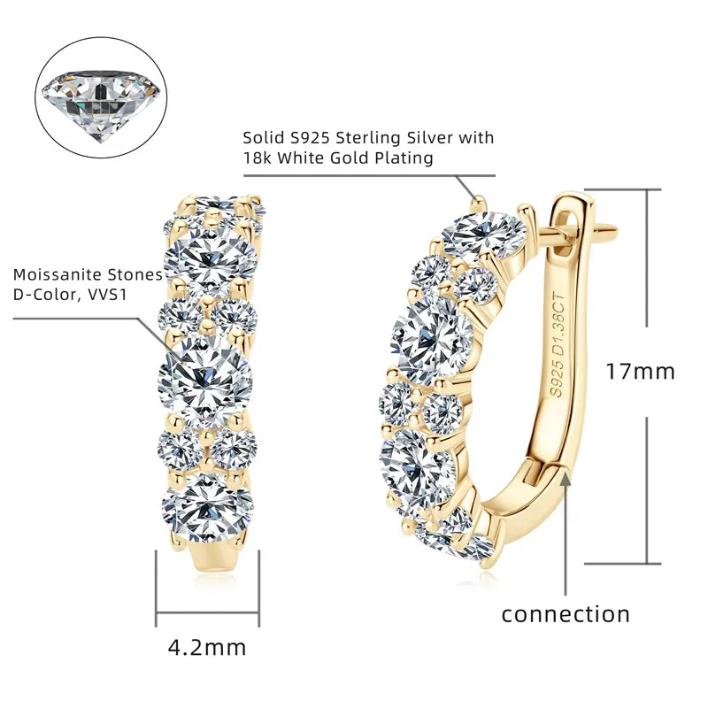 Echte Moissanit-Ohrringe aus 925er-Sterlingsilber, D, Farbe 2,76 CTTW. Moissanit Lab Diamant-Creolen, funkelnde Hochzeit, edler Schmuck
