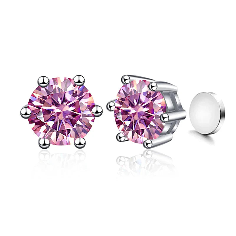 Piercingfreie magnetische Ohrstecker mit sechs Krallen, 1 Karat Moissanit-Ohrringe für Damen und Herren, Original-Schmuck aus 925er Sterlingsilber
