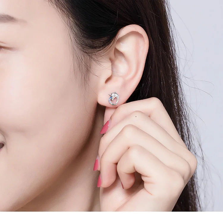 Bamoer Luxus-Ohrringe für Mädchen aus 925er-Sterlingsilber, Regenbogen-Schmetterling, niedlich, schick, lustig, Ohrstecker, Original für Damen, Party, edler Schmuck