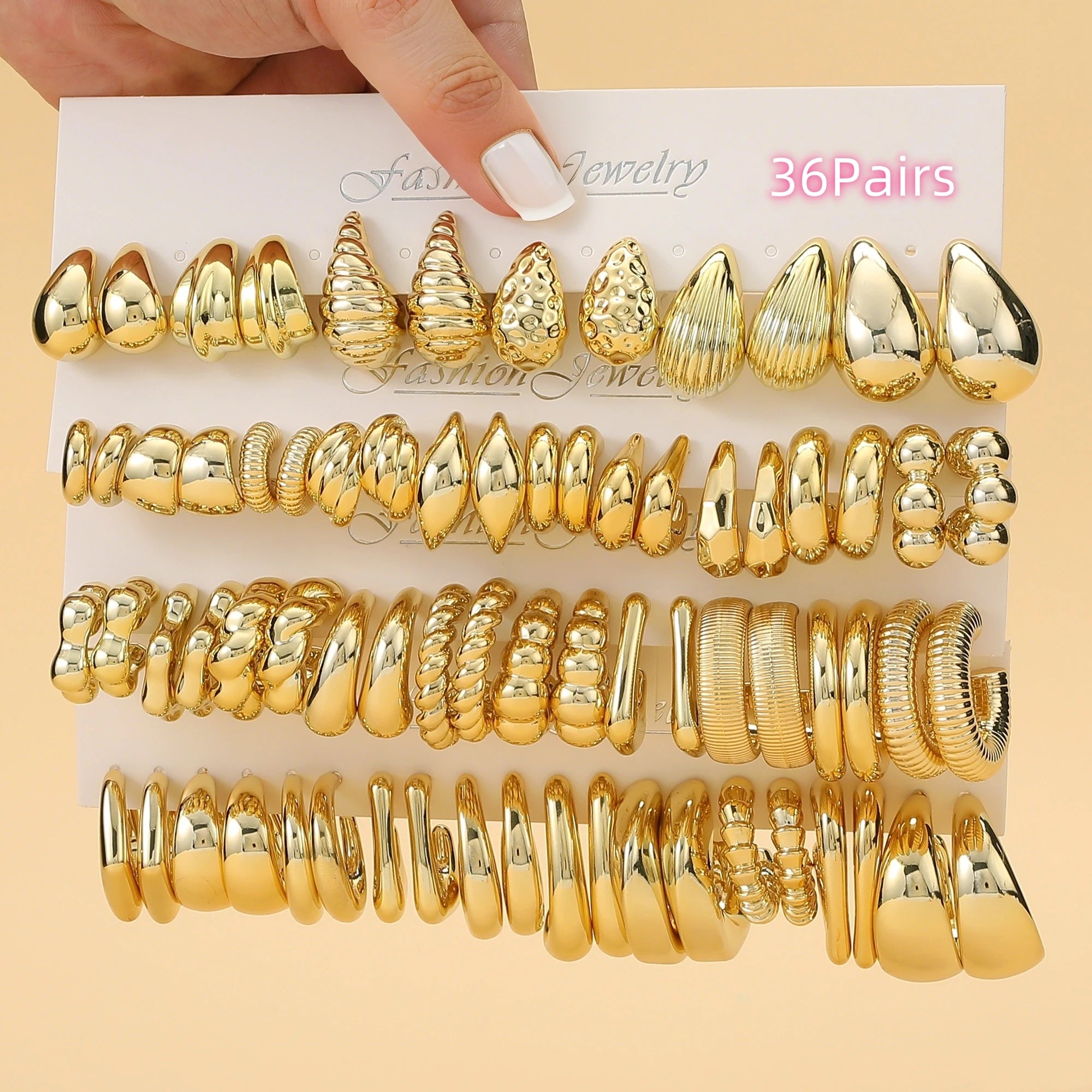 6 PAARE – 36 PAARE Trendiges goldenes C-förmiges Wassertropfen-Ohrring-Set mit Gewinde, mit innovativem Design, tägliche Bedürfnisse für Frauen