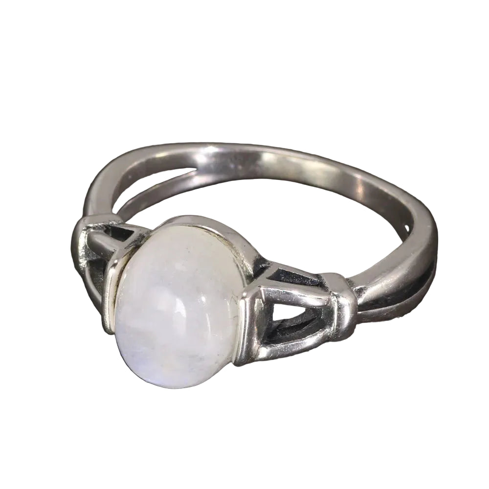 Bella-Ring aus 925er Silber – Verstellbar mit natürlichem Mondstein im Vintage-Stil