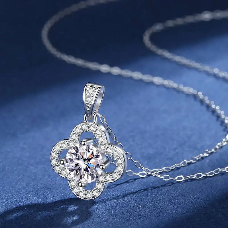 JOIAS HOME Moissanit Klee Halskette Damen 925 Silber