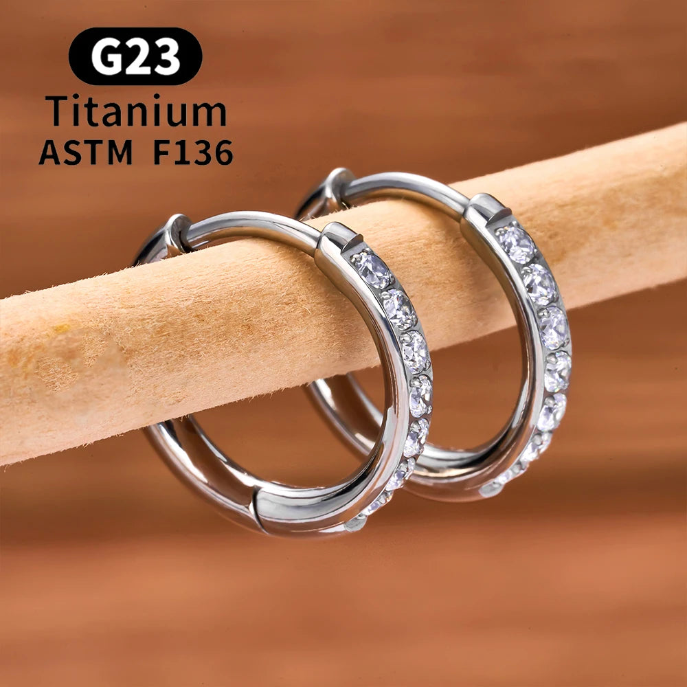 2/20PCS G23 Titan Ohrring Hoop CZ Klapp Segment Runde Nase Ring für Frauen Ohr Tragus Knorpel Helix Daith Piercing Schmuck