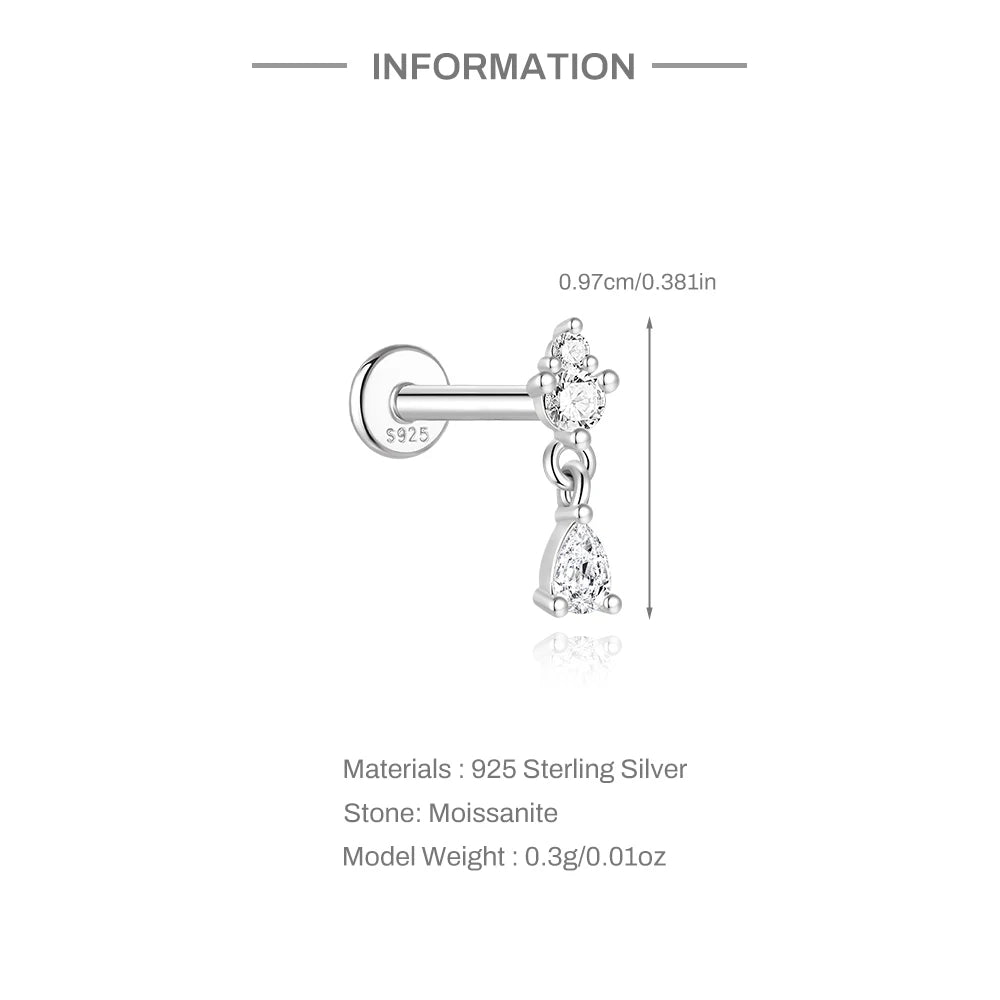 Aide Moissanit-Diamant-Ohrstecker für Damen, originales 925er-Sterlingsilber, Schraubverschluss, Damen-Moissanit-Ohrring mit flacher Rückseite, Juwel
