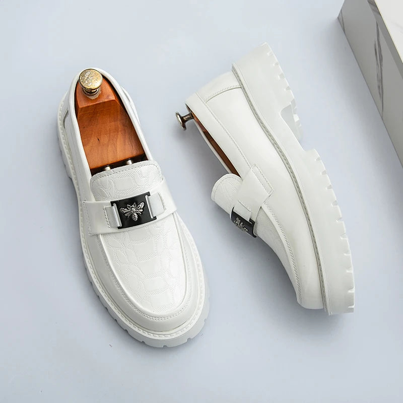 2025, Herren-Schuhe mit runder Zehenpartie, dicker Sohle, leichte Luxus-Lederschuhe, Slipper, rutschfest, bequem, modisch, Business-Büro, formelle Abendschuhe