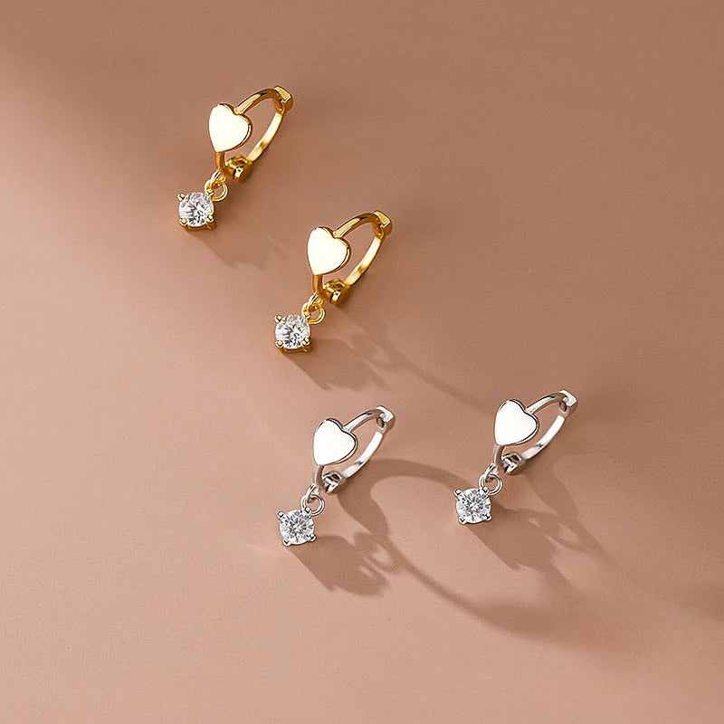 INZATT Echt 925 Sterling Silber Zirkon Anhänger Herz 18 Karat Gold Huggies Creolen Für Frauen Klassische Edlen Schmuck Zubehör