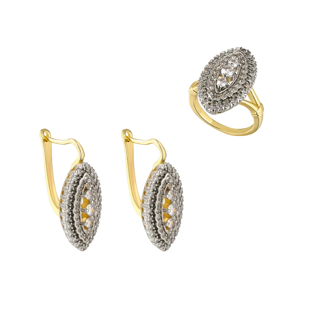 Kristalldesign mit eingelegten zweifarbigen Ohrringen, verkupfertem 14-karätigem Gold, modischer Luxus-Party-Geschenkschmuck