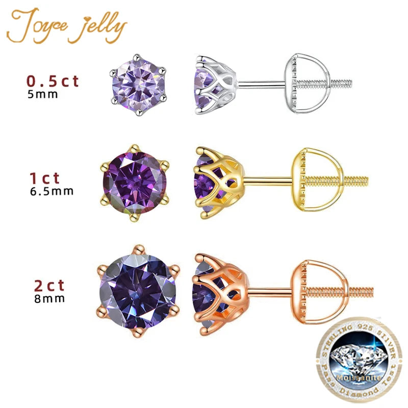 JoyceJelly 0,5-2CT Bunte Moissanit-Ohrringe mit Schraubverschluss für Damen, S925-Sterlingsilber, Schmuck, vergoldet, 18 Karat, 6 Zinken, Ohrstecker