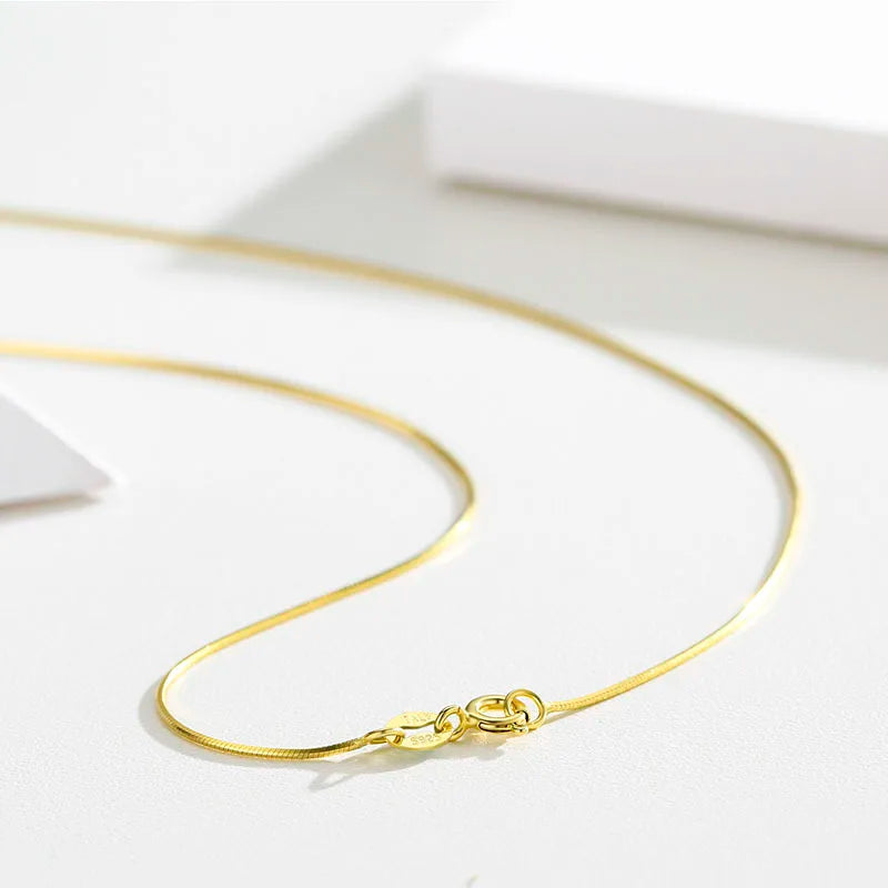 35-60 cm 0,75 mm dünne achteckige Schlangenkette lange Halskette Damen Mädchen Schmuck echtes 925er Sterlingsilber Gold Farbe Kolye Colier