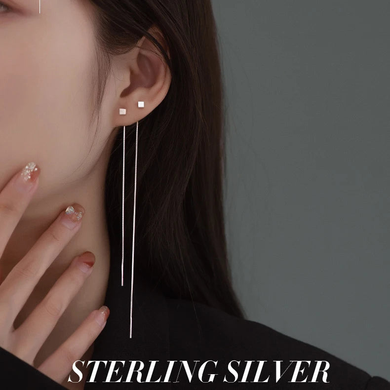 INZATT Echt 925 Sterling Silber Perle Quadrat Lange Kette Quaste Drop Ohrringe Für Frauen Klassischen Feinen Schmuck Geometrische Zubehör