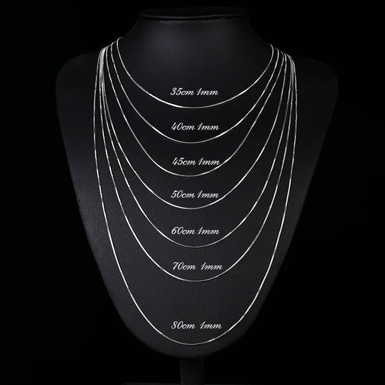35 cm-80 cm 1mm Dünne Reine Solide 925 Sterling Silber Box Kette Halskette Frauen Männer Mädchen schmuck Kurz bis Lange Kolye Collares