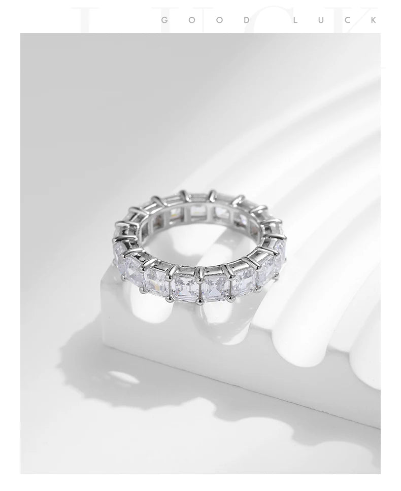 925er Sterling Silber Smaragd-Zirkon Ring Damen