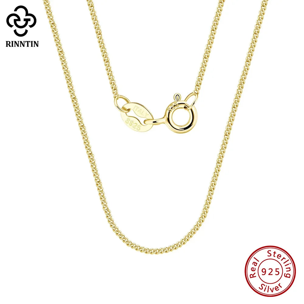 Rinntin Halskette aus massivem 925er-Sterlingsilber, 1,0 mm, seitliche Kette für Damen und Mädchen, elegante Halskette, edler Schmuck, 40/45/50/55/60 cm, SC18