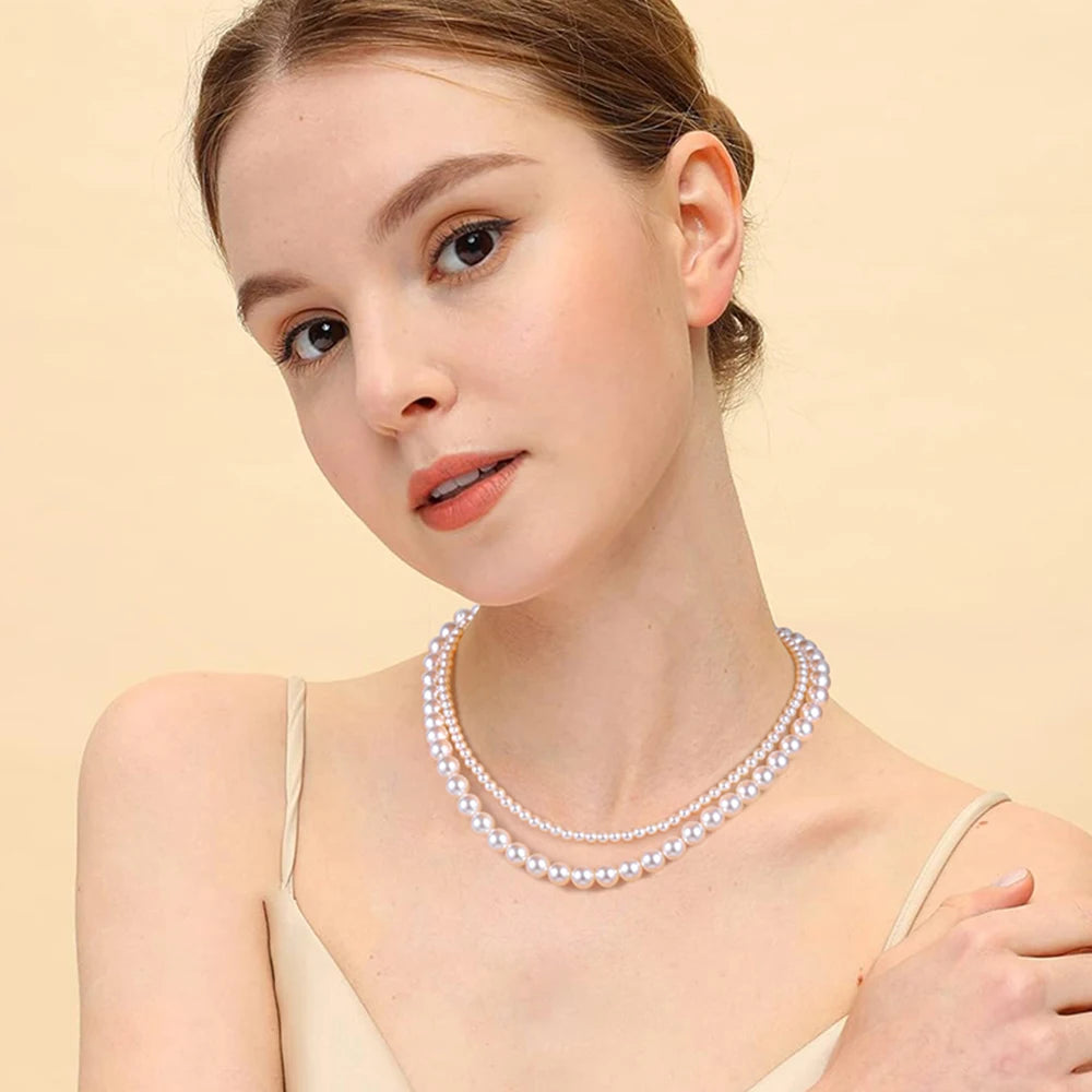 Trumium Vintage Elegante 6/8/10mm Weiße Perle Kette Choker Halskette für Frauen Hochzeit Party Mode Einfache schmuck Giris Geschenk