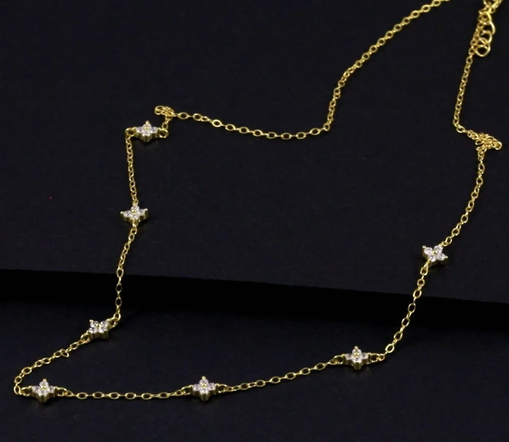 Adjutant 925 Sterling Silber Stapel Choker Kette Frauen zierliche Blume Zirkon Halskette Geometrie koreanischen Schlüsselbein Hals Schmuck Geschenke