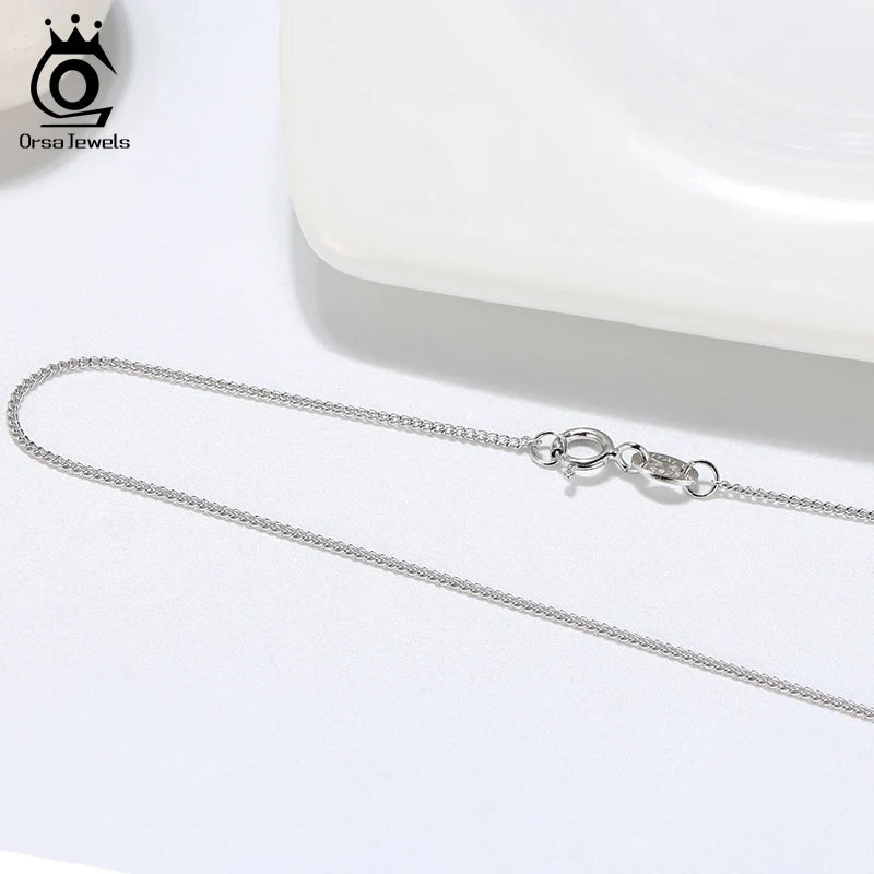 Rinntin Halskette aus massivem 925er-Sterlingsilber, 1,0 mm, seitliche Kette für Damen und Mädchen, elegante Halskette, edler Schmuck, 40/45/50/55/60 cm, SC18