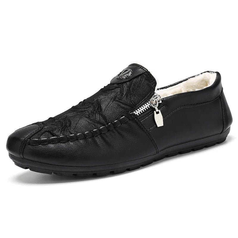 Winter Leder Männer Casual Schuhe Plüsch Warme Bequeme Halbschuhe Leichte Herren Fahren Schuhe Slip-on Herren Faule Schuhe Mokassins