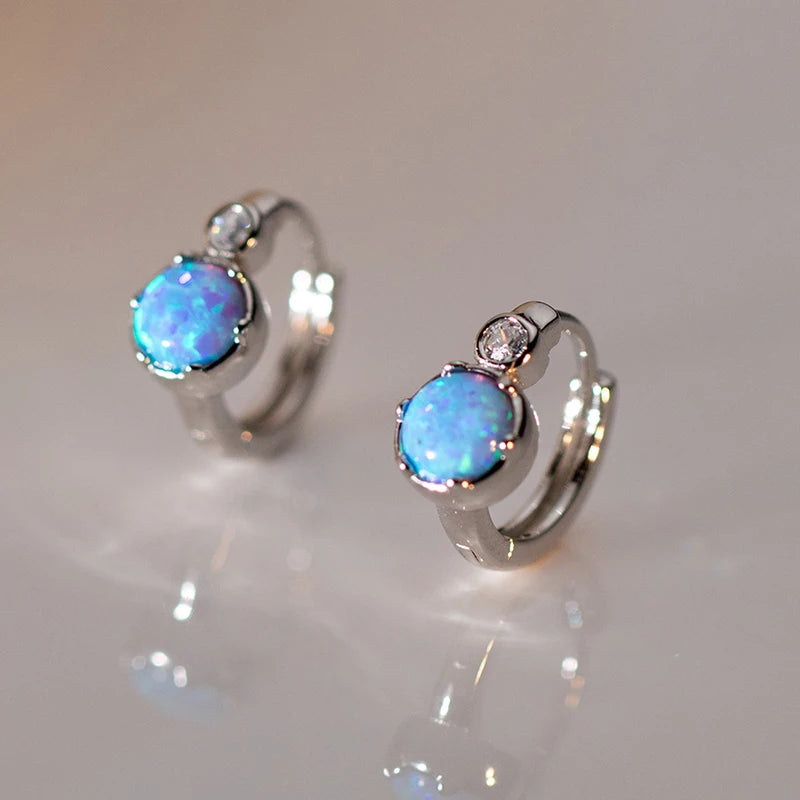 INZATT Echt 925 Sterling Silber 6mm Opal Zirkon Runde 9mm Creolen für Frauen Klassische Feine Schmuck Geometrische zubehör