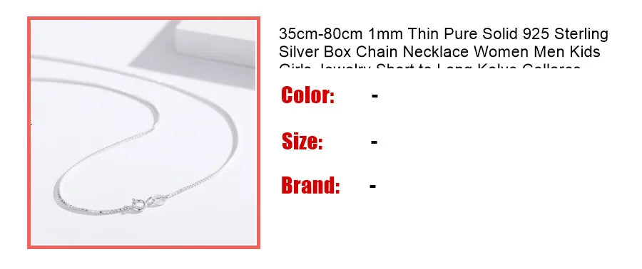 35 cm-80 cm 1mm Dünne Reine Solide 925 Sterling Silber Box Kette Halskette Frauen Männer Mädchen schmuck Kurz bis Lange Kolye Collares