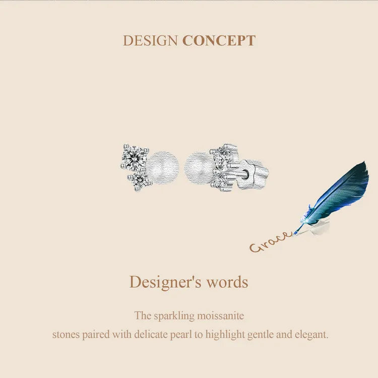 Bamoer U Moissanit-Ohrstecker, natürliche Süßwasserperlen-Ohrringe, Original für Damen, Luxus-Schmuck, Geschenk, 925er Sterlingsilber