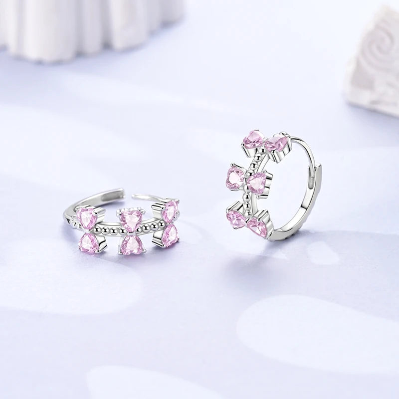 Creolen Neue Original 925 Sterling Silber Süße Herz Bogen Runde Zirkon Ohrstecker Für Frauen Mädchen Edlen Schmuck