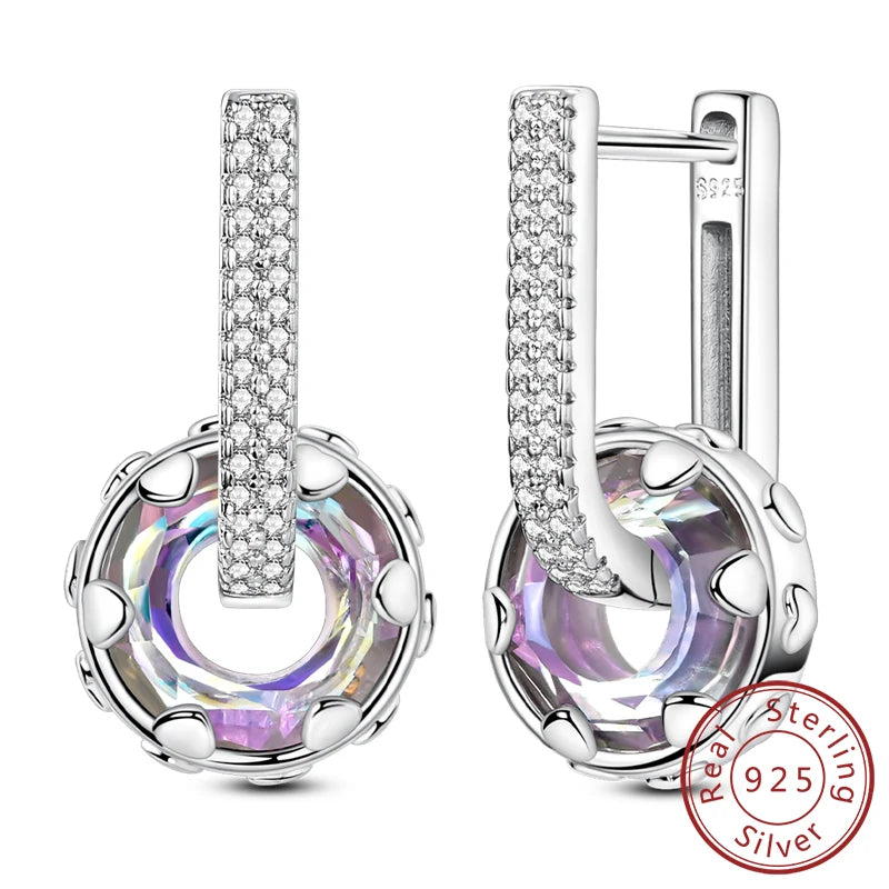Creolen Neue Original 925 Sterling Silber Süße Herz Bogen Runde Zirkon Ohrstecker Für Frauen Mädchen Edlen Schmuck