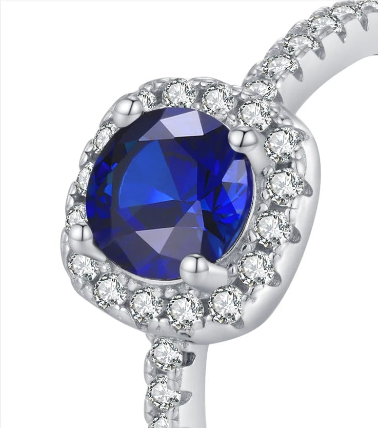 925er Silberring mit blauem Zirkonia